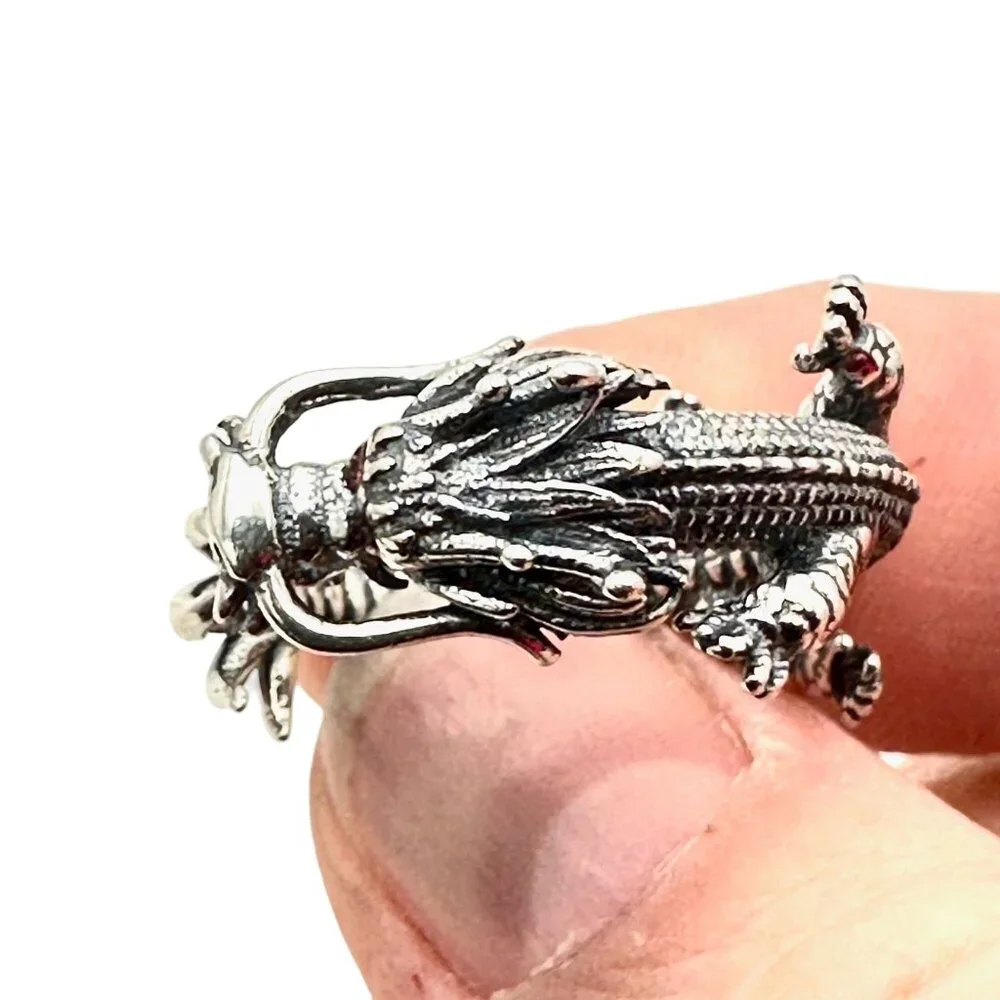 Very Cool Mens Womens Ring Sterling Silver Red Garnet Eyes Dragon Size 8